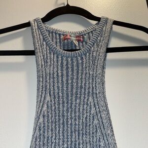 Blue Ribbed Knit Sleeveless Dress
